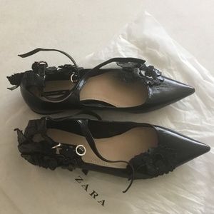 New Zara Basics Black  leather with  leather 🌸 pointy flats